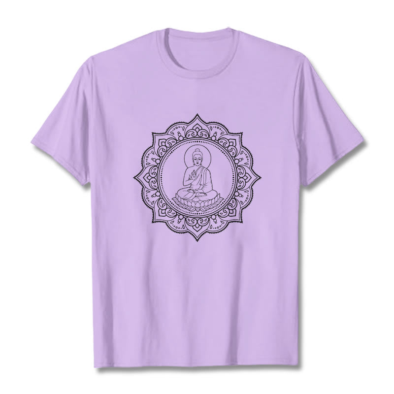 Buddha Meditating In Lotus Position Pattern Tee T-shirt - Image 17