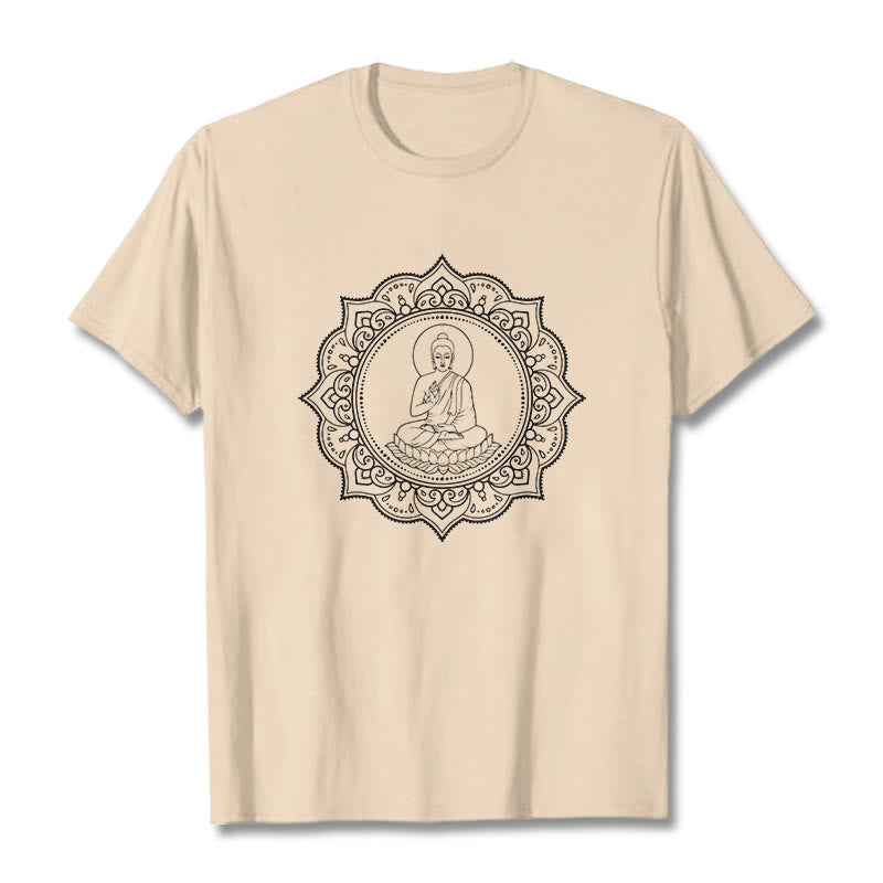 Buddha Meditating In Lotus Position Pattern Tee T-shirt - Image 11