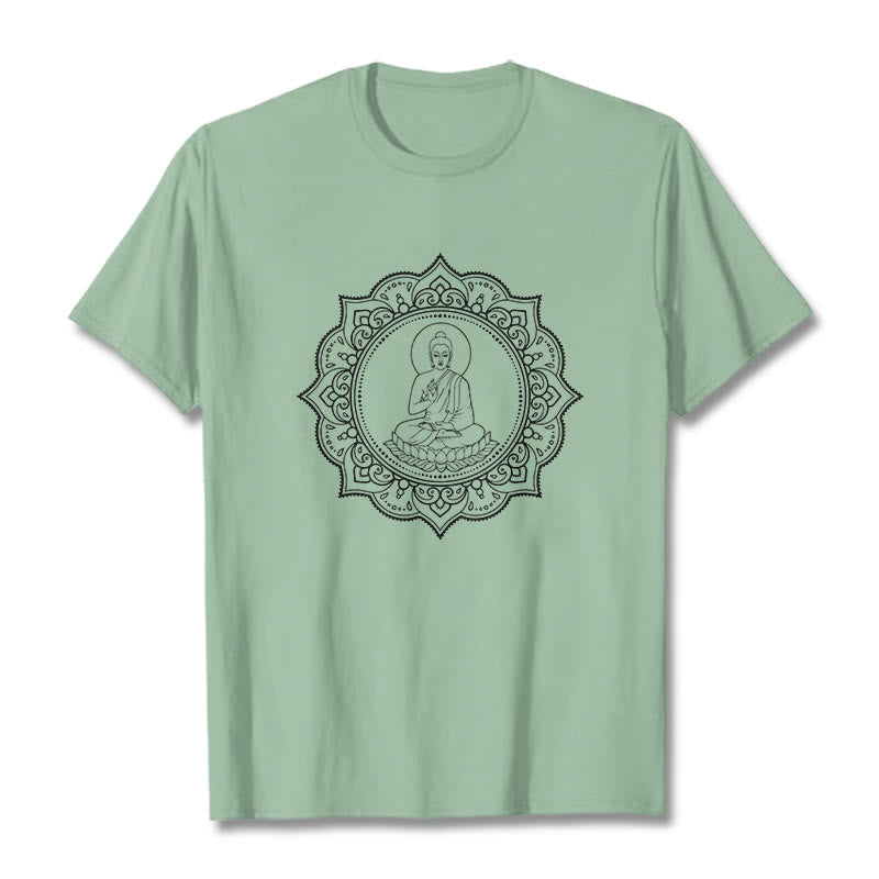 Buddha Meditating In Lotus Position Pattern Tee T-shirt - Image 15
