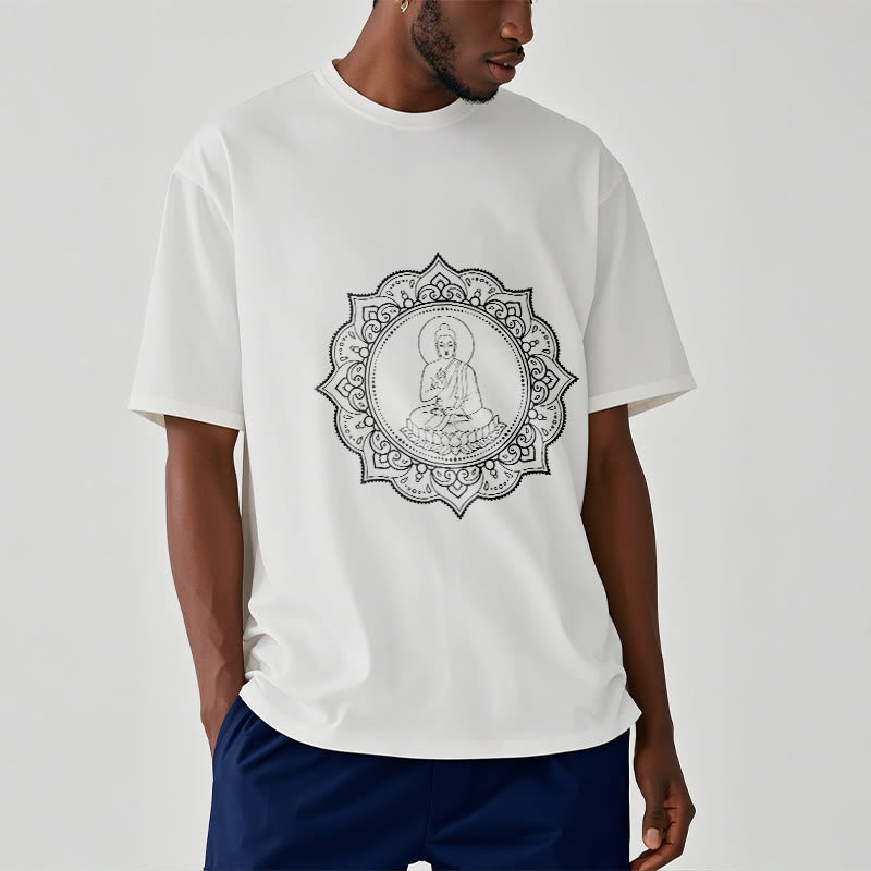 Buddha Meditating In Lotus Position Pattern Tee T-shirt - Image 9