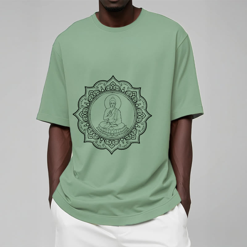 Buddha Meditating In Lotus Position Pattern Tee T-shirt - Image 16