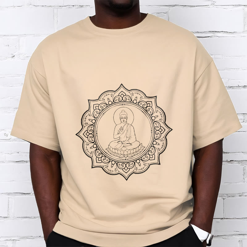 Buddha Meditating In Lotus Position Pattern Tee T-shirt - Image 12