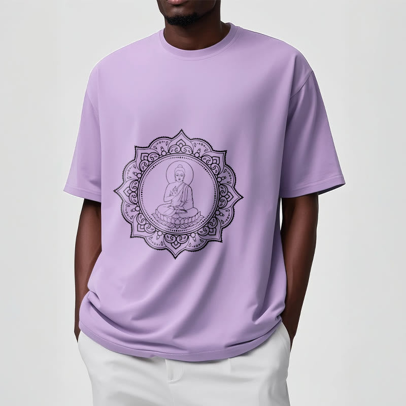Buddha Meditating In Lotus Position Pattern Tee T-shirt - Image 18