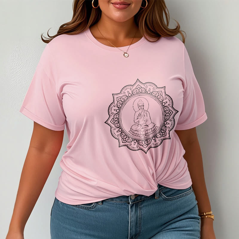 Buddha Meditating In Lotus Position Pattern Tee T-shirt - Image 14