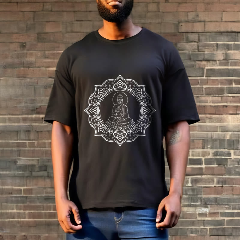 Buddha Meditating In Lotus Position Pattern Tee T-shirt - Image 6