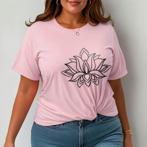 Lotus Flower Pattern Simple Design Cotton Tee T-Shirt - Image 14
