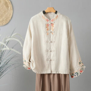 Embroidery Flower Long Sleeve Frog-buttons Cotton Women's Shirt