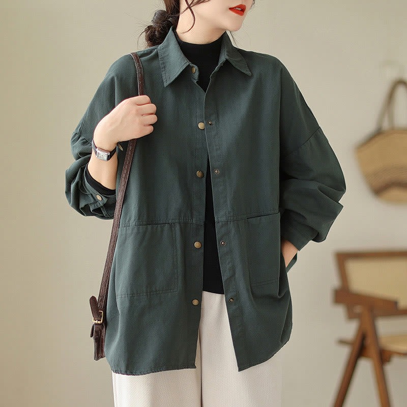 Casual Solid Color Women's Long Sleeve Jacket With Pockets