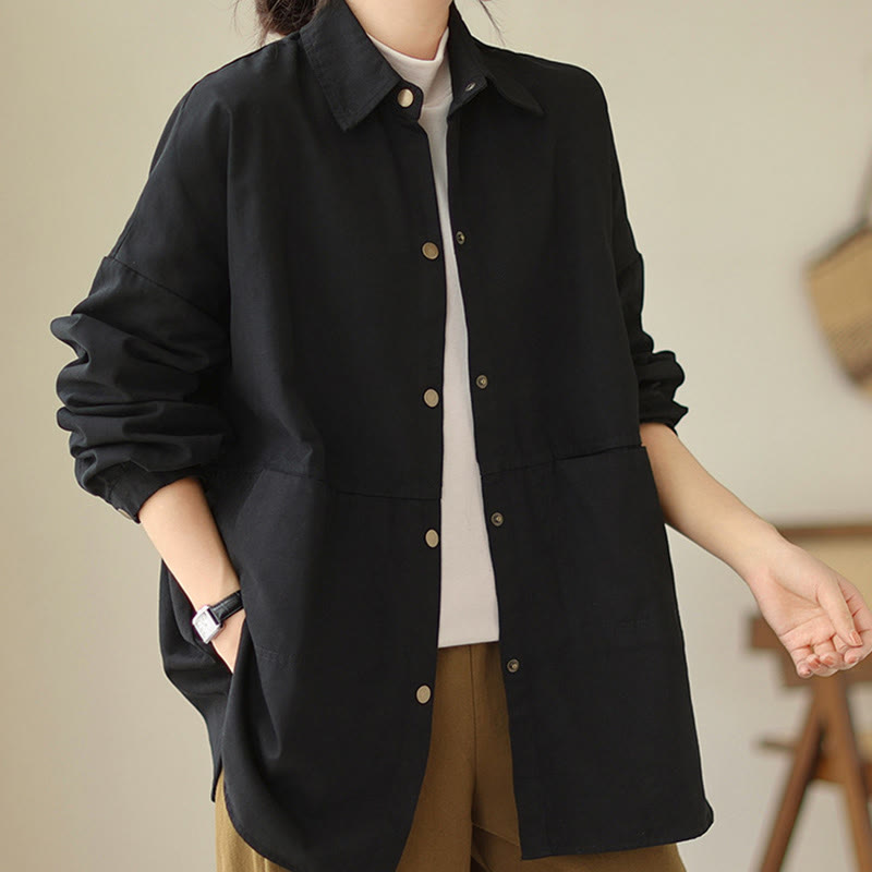Casual Solid Color Women's Long Sleeve Jacket With Pockets - Image 16