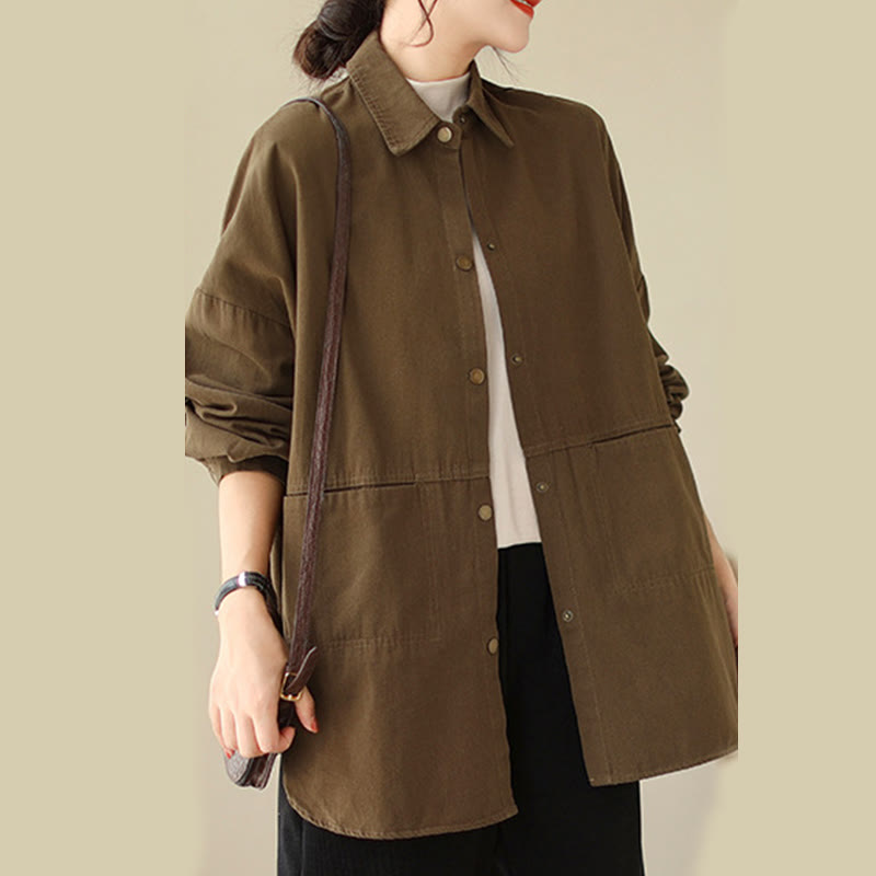 Casual Solid Color Women's Long Sleeve Jacket With Pockets - Image 25