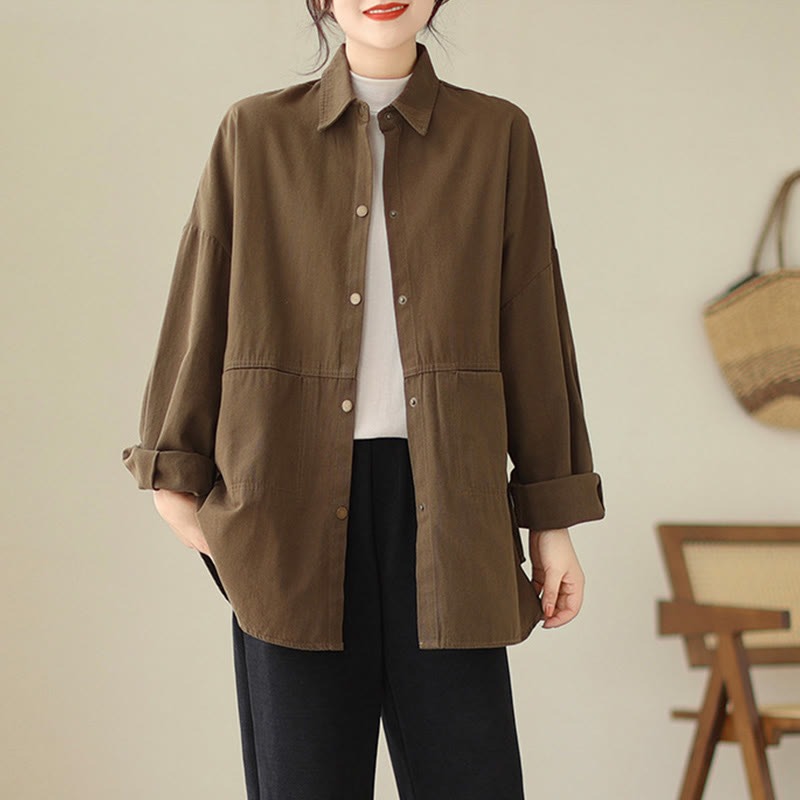 Casual Solid Color Women's Long Sleeve Jacket With Pockets - Image 22