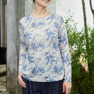 Fall Blue Floral Women's Long Sleeve T-Shirt  For Older Adults