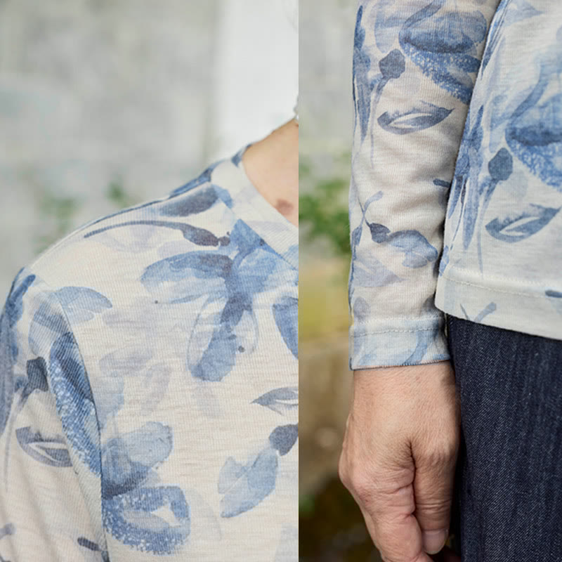 Fall Blue Floral Women's Long Sleeve T-Shirt For Older Adults - Image 13