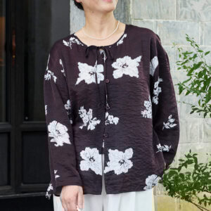 Black Floral Flowers Lace-Up Buttons Long Sleeve Women's Shirt For Older Adults