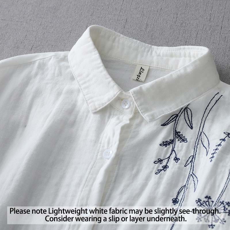 Fall Dandelion Flower Buttons Long Sleeve Women's Cotton Shirt - Image 3