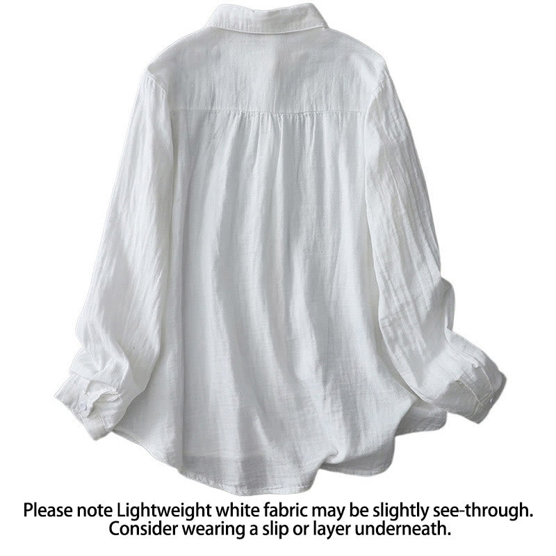 Fall Dandelion Flower Buttons Long Sleeve Women's Cotton Shirt - Image 4