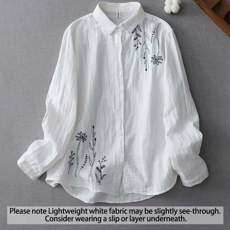 Fall Dandelion Flower Buttons Long Sleeve Women's Cotton Shirt - Image 2