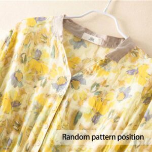 Half Sleeve Color Contrast Floral Pattern Midi Dress With Pockets - Image 15