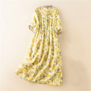 Half Sleeve Color Contrast Floral Pattern Midi Dress With Pockets - Image 17