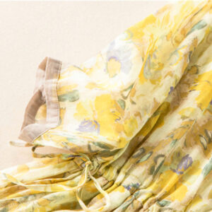 Half Sleeve Color Contrast Floral Pattern Midi Dress With Pockets - Image 18