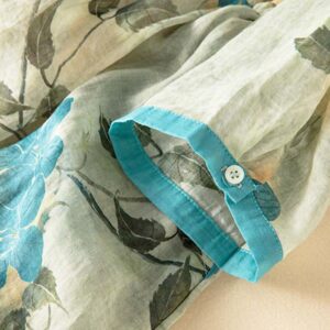 Half Sleeve Color Contrast Floral Pattern Midi Dress With Pockets - Image 7