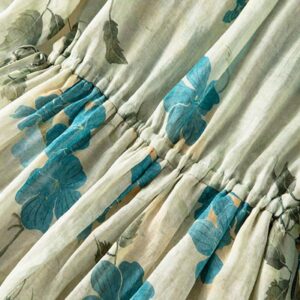 Half Sleeve Color Contrast Floral Pattern Midi Dress With Pockets - Image 4