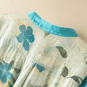 Half Sleeve Color Contrast Floral Pattern Midi Dress With Pockets - Image 8