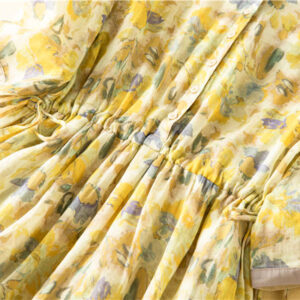 Half Sleeve Color Contrast Floral Pattern Midi Dress With Pockets - Image 19