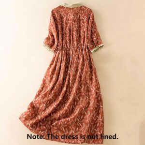 Half Sleeve Color Contrast Floral Pattern Midi Dress With Pockets - Image 23