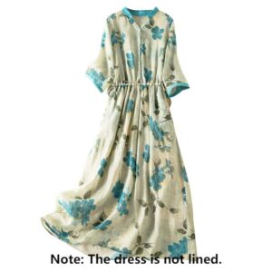 Half Sleeve Color Contrast Floral Pattern Midi Dress With Pockets - Image 3
