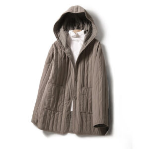 Cord Design Quilting Women's Long Sleeve Cotton Hoodie Jacket With Pocket