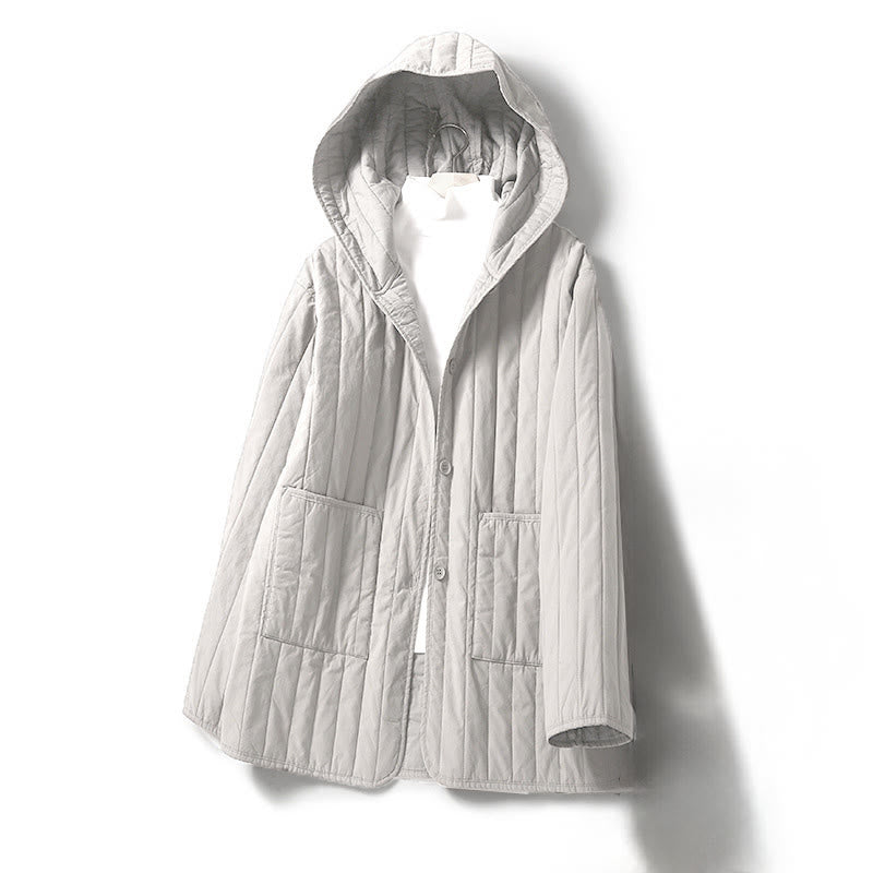 Cord Design Quilting Women's Long Sleeve Cotton Hoodie Jacket With Pocket - Image 16