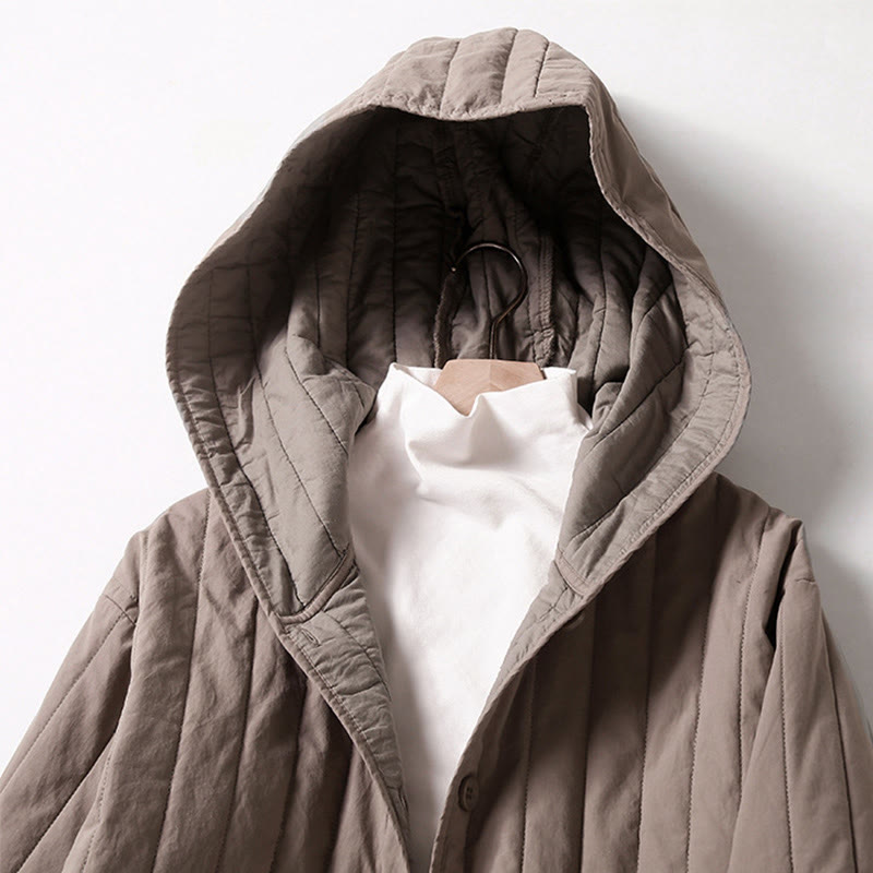 Cord Design Quilting Women's Long Sleeve Cotton Hoodie Jacket With Pocket - Image 2