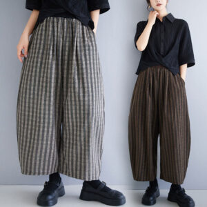 Casual 7-8 Length Corduroy Stripes Women's Polyester Wide Leg Pants With Pockets