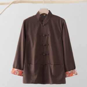 Solid Embroidered Waves Long Sleeve Frog-Button Cotton Linen Men's Shirt - Image 12