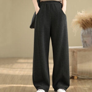 Casual Thickening Women's Polyester Straight Leg Pants With Pockets