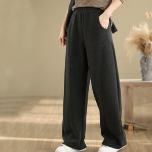 Casual Thickening Women's Polyester Straight Leg Pants With Pockets - Image 4
