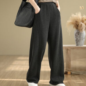Casual Thickening Women's Polyester Straight Leg Pants With Pockets - Image 6