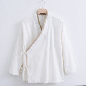 Vintage Solid Long Sleeve Lace-up Design Cotton Linen Men's Shirt