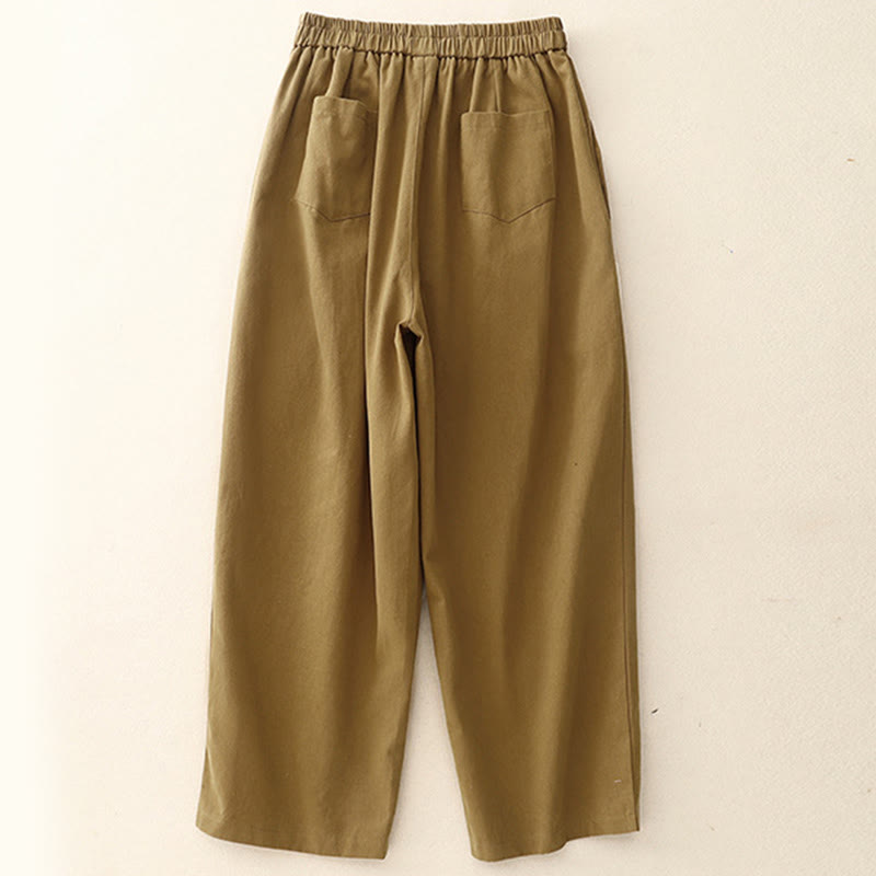 Casual Snap Buttons Women's Cotton Polyester Pants With Pockets - Image 2