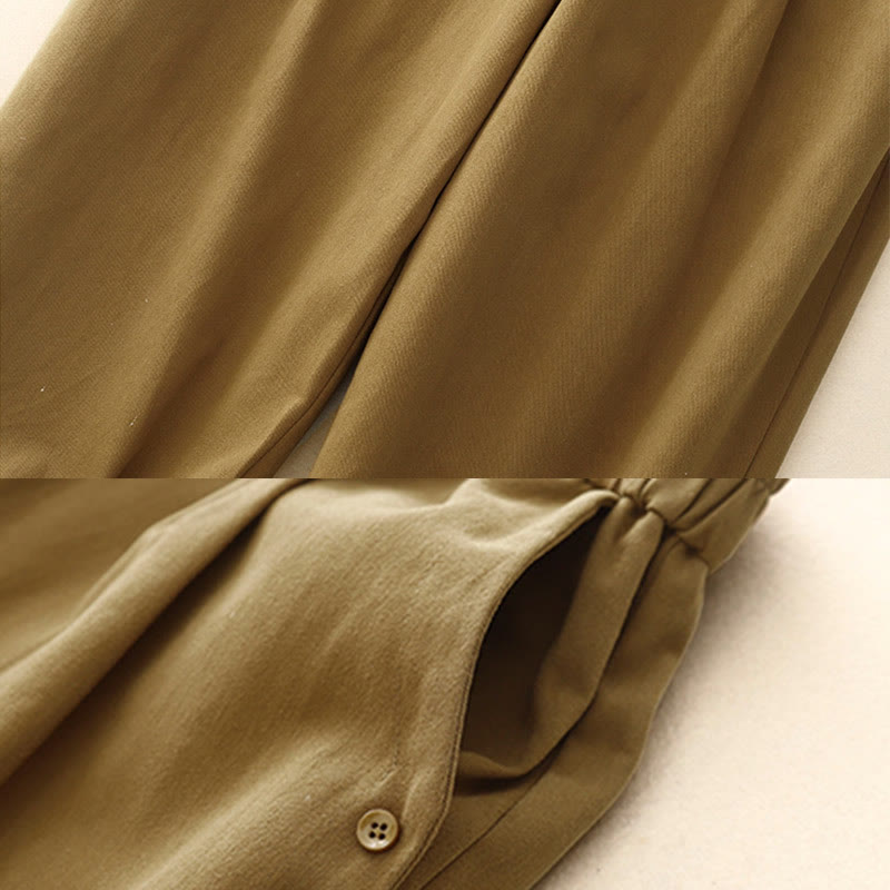 Casual Snap Buttons Women's Cotton Polyester Pants With Pockets - Image 3