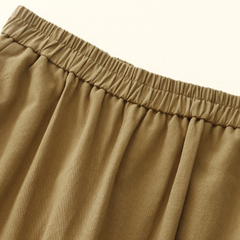 Casual Snap Buttons Women's Cotton Polyester Pants With Pockets - Image 5