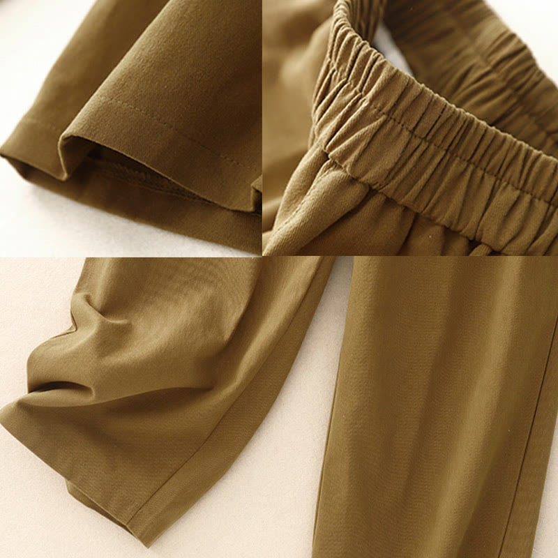 Casual Snap Buttons Women's Cotton Polyester Pants With Pockets - Image 4