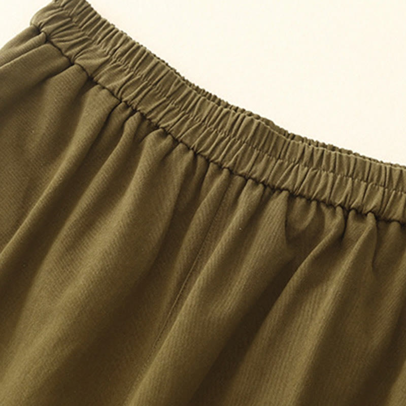 Casual Snap Buttons Women's Cotton Polyester Pants With Pockets - Image 8