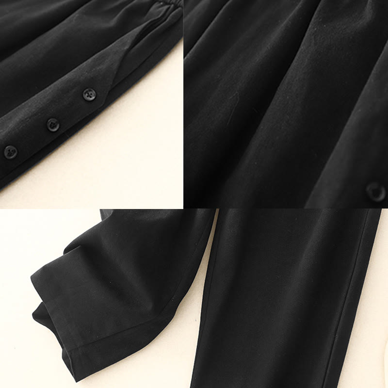 Casual Snap Buttons Women's Cotton Polyester Pants With Pockets - Image 10