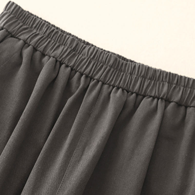 Casual Snap Buttons Women's Cotton Polyester Pants With Pockets - Image 14