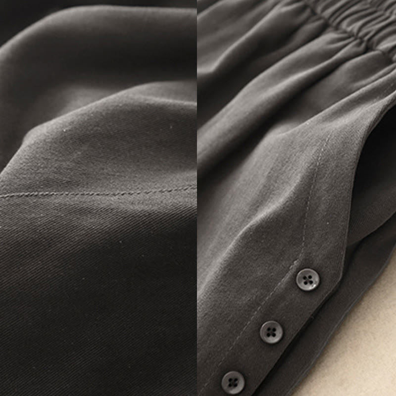 Casual Snap Buttons Women's Cotton Polyester Pants With Pockets - Image 13