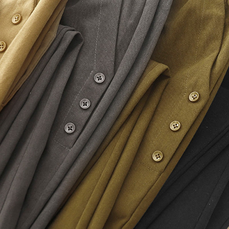 Casual Snap Buttons Women's Cotton Polyester Pants With Pockets - Image 18