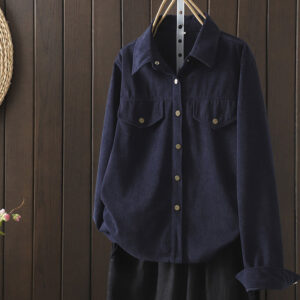 Commute Plain Buttons Cotton Corduroy Women's Long Sleeve Shirt