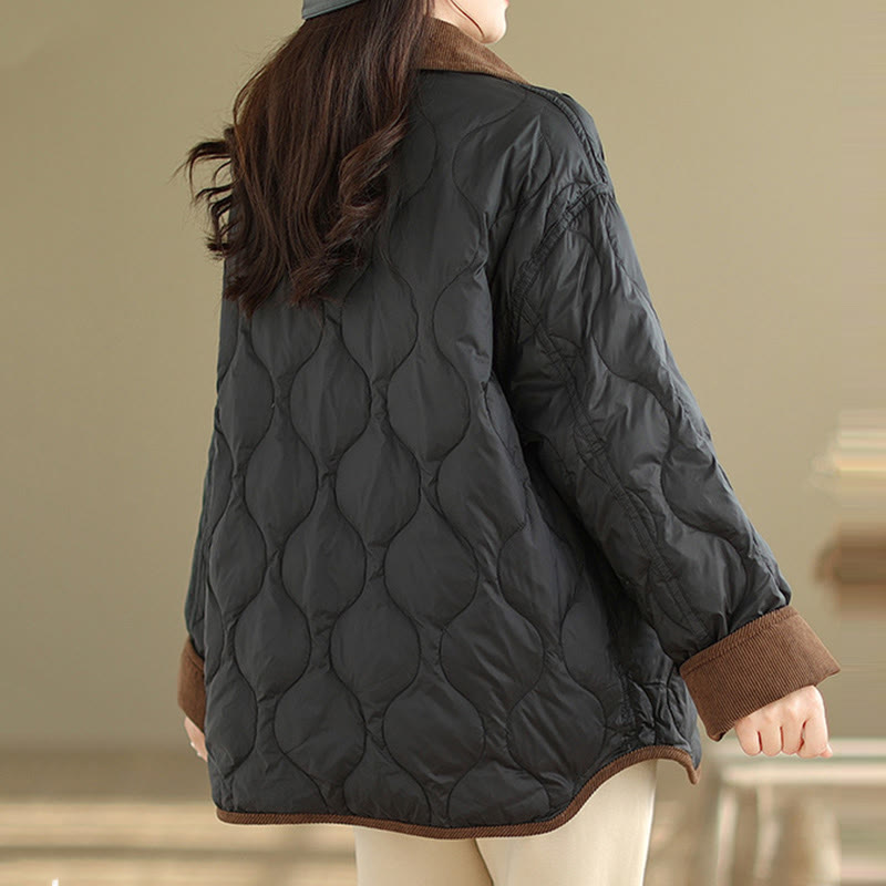 Contrasting Color Lapel Women's Long Sleeve Cotton Jacket With Pockets - Image 8